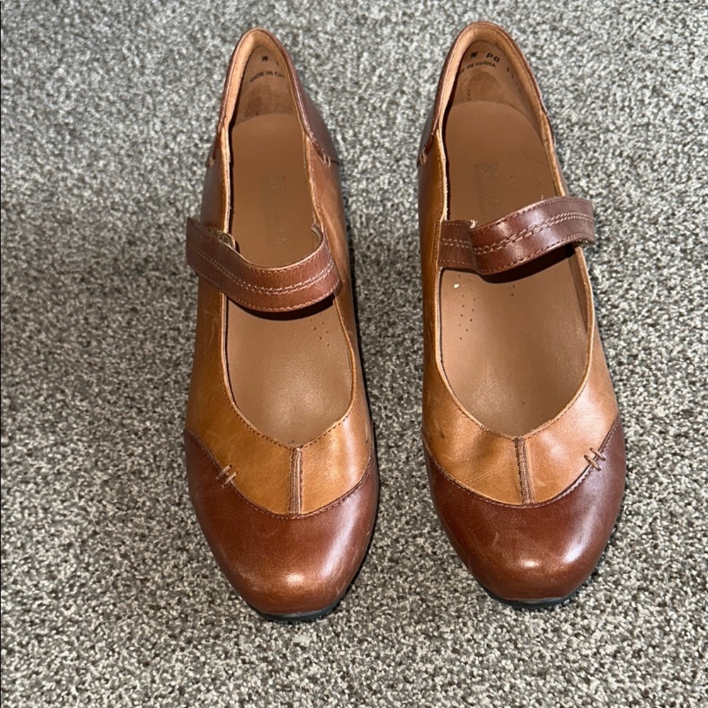 Brown Leather Heeled Mary Jane Shoes